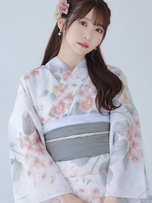 画像16: 【浴衣セール！】【即日発送】ホワイトベージュ紫陽花浴衣  【浴衣３点セット 浴衣/帯/下駄】[YMT] (16)