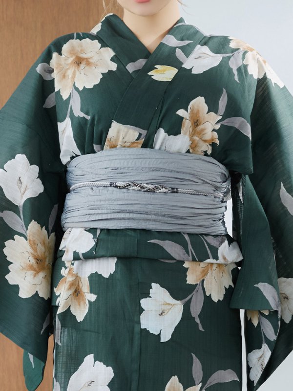 画像19: 【即日発送】ディープグリーン×イエローフラワー浴衣  【浴衣３点セット 浴衣/帯/下駄】[YMT] (19)