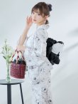 画像3: 【即日発送】ホワイト×線画フラワー浴衣  【浴衣３点セット 浴衣/帯/下駄】[YMT] (3)