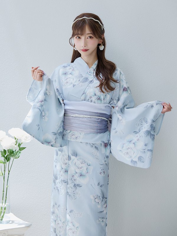 画像3: 【即日発送！】クラシカルローズブルー浴衣  【浴衣３点セット 浴衣/帯/下駄】[YMT] (3)