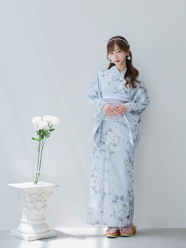 画像5: 【即日発送！】クラシカルローズブルー浴衣  【浴衣３点セット 浴衣/帯/下駄】[YMT] (5)