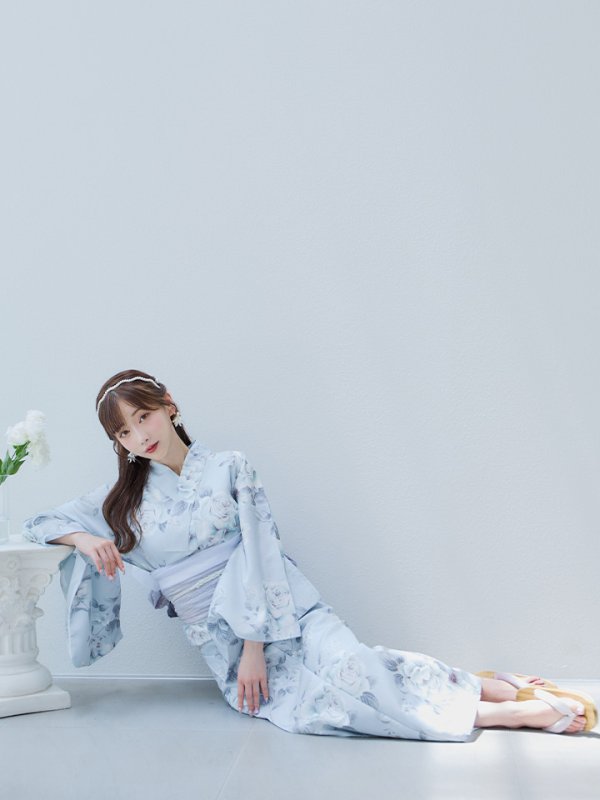 画像8: 【即日発送！】クラシカルローズブルー浴衣  【浴衣３点セット 浴衣/帯/下駄】[YMT] (8)