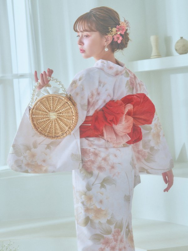 画像10: 【即日発送！】クリームイエロー×オレンジ紫陽花浴衣  【浴衣３点セット 浴衣/帯/下駄】[YMT] (10)