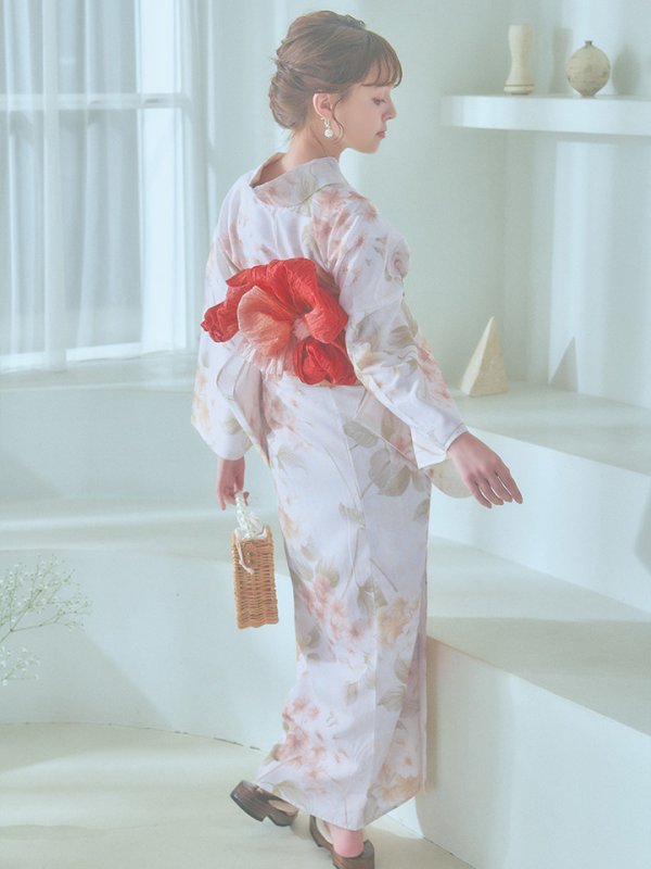 画像12: 【即日発送！】クリームイエロー×オレンジ紫陽花浴衣  【浴衣３点セット 浴衣/帯/下駄】[YMT] (12)