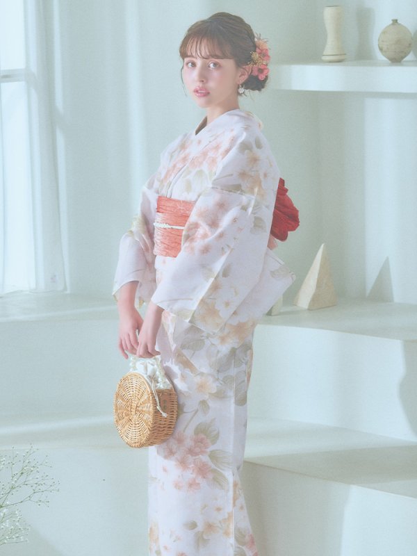 画像16: 【即日発送！】クリームイエロー×オレンジ紫陽花浴衣  【浴衣３点セット 浴衣/帯/下駄】[YMT] (16)