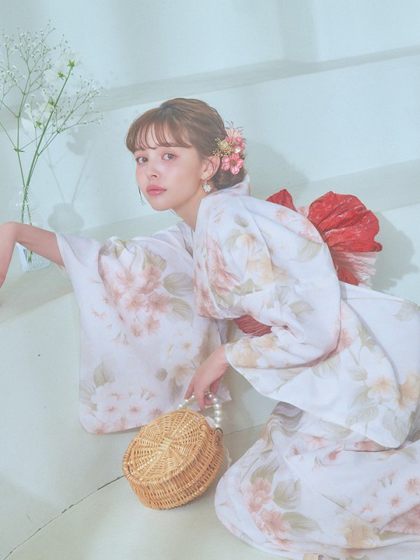 画像19: 【即日発送！】クリームイエロー×オレンジ紫陽花浴衣  【浴衣３点セット 浴衣/帯/下駄】[YMT] (19)