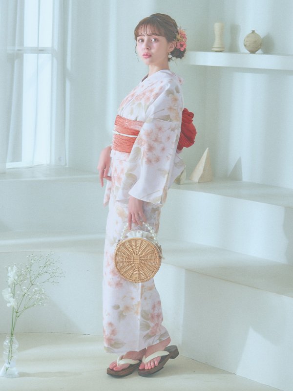 画像20: 【即日発送！】クリームイエロー×オレンジ紫陽花浴衣  【浴衣３点セット 浴衣/帯/下駄】[YMT] (20)