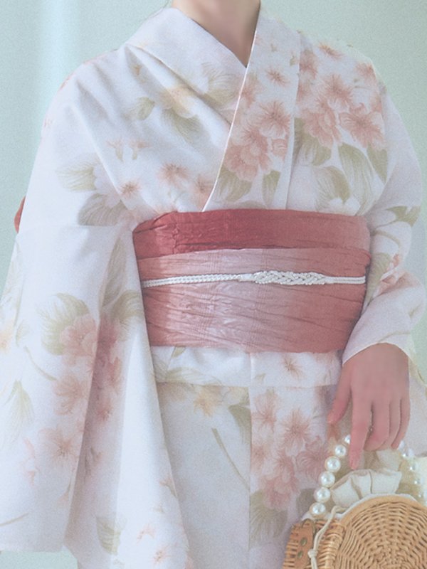 画像23: 【即日発送！】クリームイエロー×オレンジ紫陽花浴衣  【浴衣３点セット 浴衣/帯/下駄】[YMT] (23)