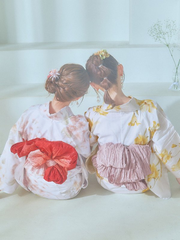 画像26: 【即日発送！】クリームイエロー×オレンジ紫陽花浴衣  【浴衣３点セット 浴衣/帯/下駄】[YMT] (26)