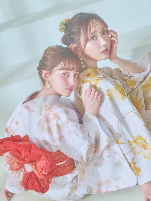 画像27: 【即日発送！】クリームイエロー×オレンジ紫陽花浴衣  【浴衣３点セット 浴衣/帯/下駄】[YMT] (27)