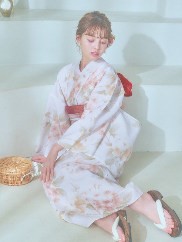 画像6: 【即日発送！】クリームイエロー×オレンジ紫陽花浴衣  【浴衣３点セット 浴衣/帯/下駄】[YMT] (6)