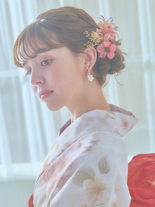 画像8: 【即日発送！】クリームイエロー×オレンジ紫陽花浴衣  【浴衣３点セット 浴衣/帯/下駄】[YMT] (8)