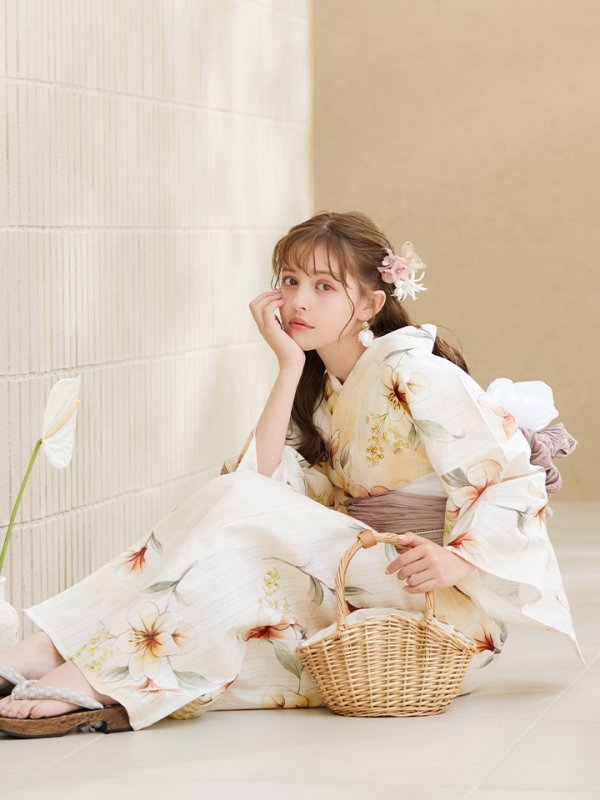 画像11: 【即日発送】アイボリーフラワー浴衣  【浴衣３点セット 浴衣/帯/下駄】[OF04] (11)