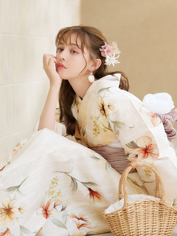 画像12: 【即日発送】アイボリーフラワー浴衣  【浴衣３点セット 浴衣/帯/下駄】[OF04] (12)