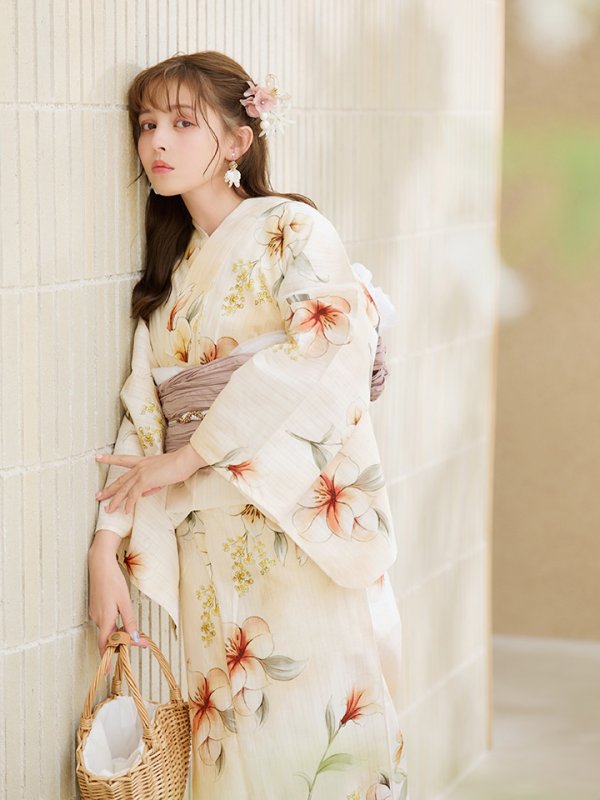 画像13: 【即日発送】アイボリーフラワー浴衣  【浴衣３点セット 浴衣/帯/下駄】[OF04] (13)