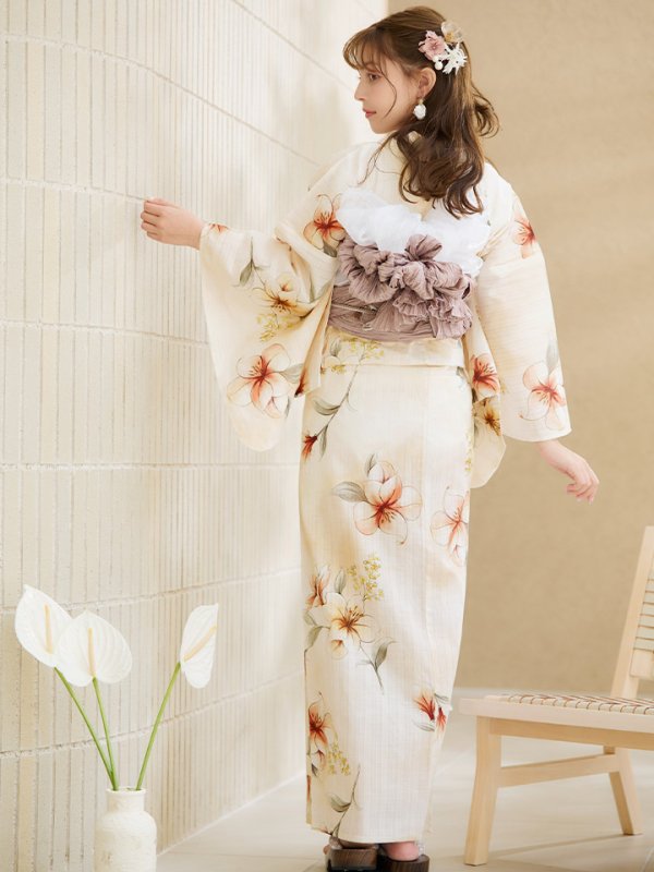 画像19: 【即日発送】アイボリーフラワー浴衣  【浴衣３点セット 浴衣/帯/下駄】[OF04] (19)