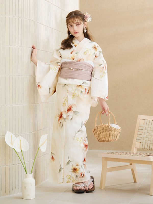 画像5: 【即日発送】アイボリーフラワー浴衣  【浴衣３点セット 浴衣/帯/下駄】[OF04] (5)