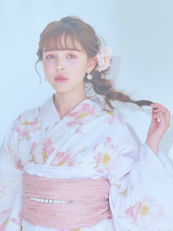 画像12: 【即日発送】水彩ピンクフラワー浴衣  【浴衣３点セット 浴衣/帯/下駄】[YMT] (12)