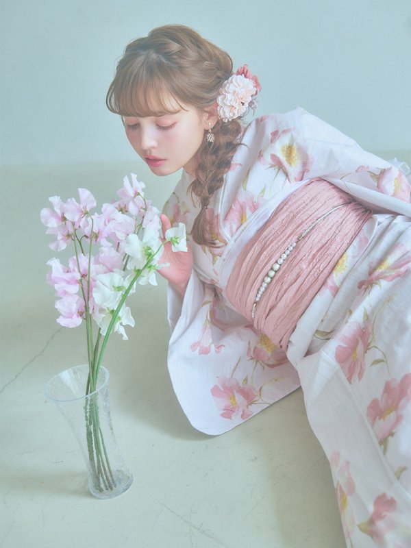 画像15: 【即日発送】水彩ピンクフラワー浴衣  【浴衣３点セット 浴衣/帯/下駄】[YMT] (15)