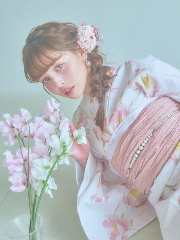 画像16: 【即日発送】水彩ピンクフラワー浴衣  【浴衣３点セット 浴衣/帯/下駄】[YMT] (16)