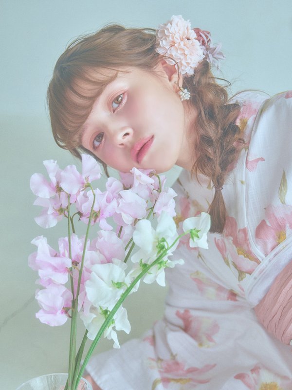 画像17: 【即日発送】水彩ピンクフラワー浴衣  【浴衣３点セット 浴衣/帯/下駄】[YMT] (17)