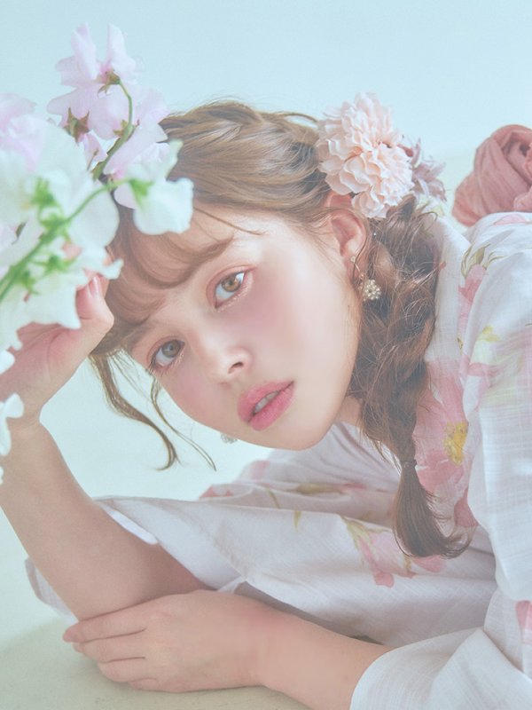 画像3: 【即日発送】水彩ピンクフラワー浴衣  【浴衣３点セット 浴衣/帯/下駄】[YMT] (3)