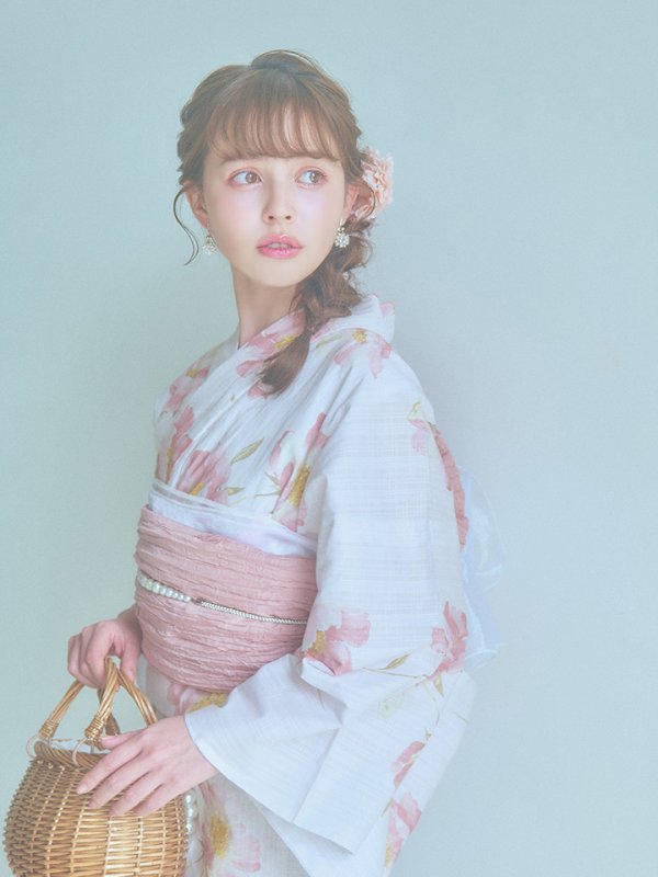 画像6: 【即日発送】水彩ピンクフラワー浴衣  【浴衣３点セット 浴衣/帯/下駄】[YMT] (6)