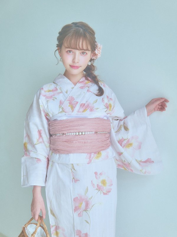 画像7: 【即日発送】水彩ピンクフラワー浴衣  【浴衣３点セット 浴衣/帯/下駄】[YMT] (7)