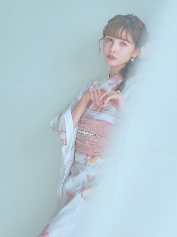 画像8: 【即日発送】水彩ピンクフラワー浴衣  【浴衣３点セット 浴衣/帯/下駄】[YMT] (8)