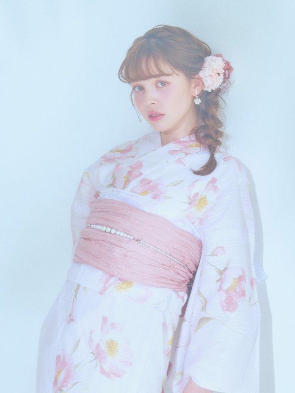 画像9: 【即日発送】水彩ピンクフラワー浴衣  【浴衣３点セット 浴衣/帯/下駄】[YMT] (9)