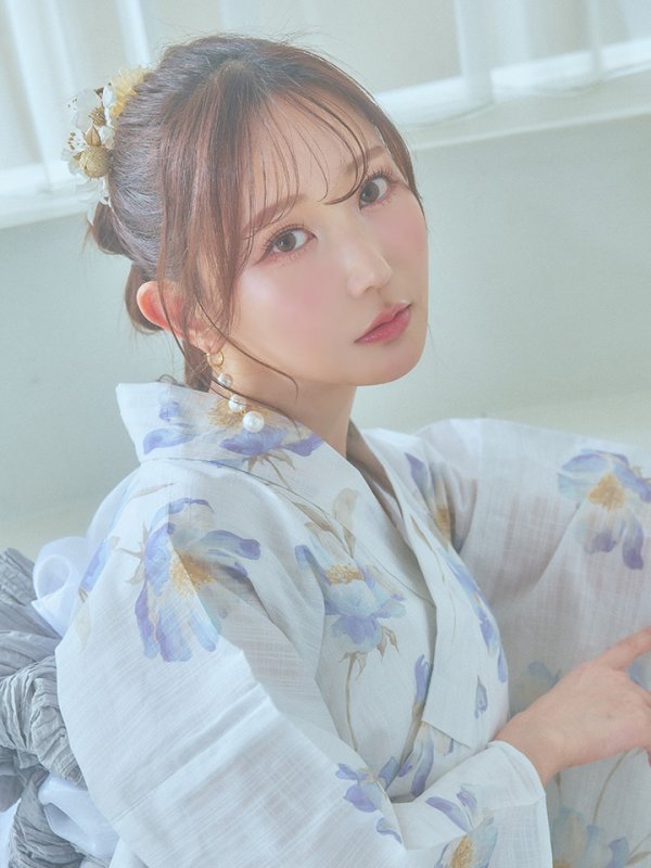 画像21: 【即日発送！】ホワイト×アイシーフラワー浴衣 OBI-siwa-202-ok-8-GY / HIMO-900-yn-4-GYxGY / HEKO-800-sb-5-W / YA-1027-wk-IV / GETA-02-ok-4-MOC[YMT] (21)