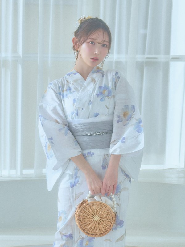 画像5: 【即日発送！】ホワイト×アイシーフラワー浴衣 OBI-siwa-202-ok-8-GY / HIMO-900-yn-4-GYxGY / HEKO-800-sb-5-W / YA-1027-wk-IV / GETA-02-ok-4-MOC[YMT] (5)