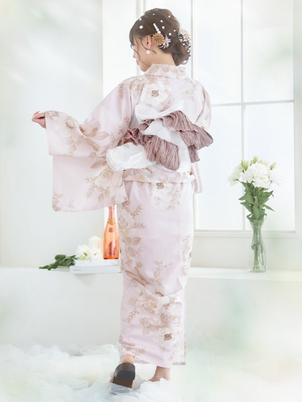 画像20: 【即日発送】ピンクベージュ×ホワイトローズ浴衣  【浴衣３点セット 浴衣/帯/下駄】[YMT] (20)
