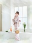画像5: 【即日発送】ピンクベージュ×ホワイトローズ浴衣  【浴衣３点セット 浴衣/帯/下駄】[YMT] (5)