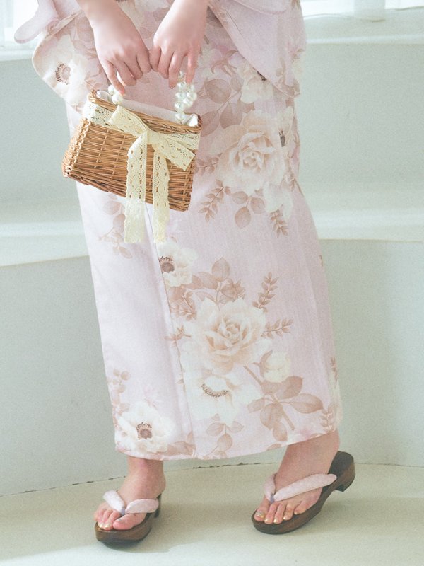 画像17: 【即日発送】ピンクベージュ×ホワイトローズ浴衣  【浴衣３点セット 浴衣/帯/下駄】[YMT] (17)