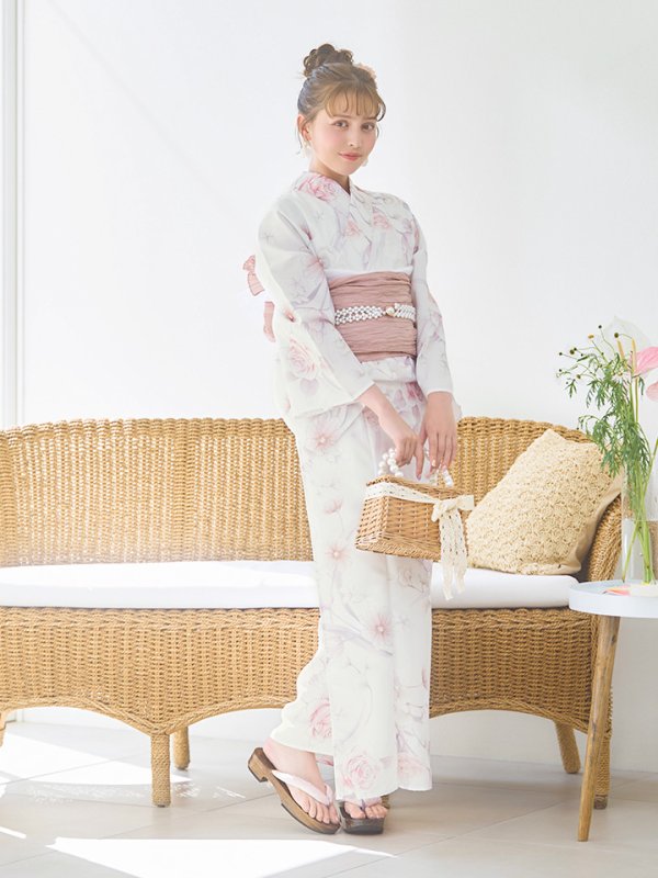 画像2: 【即日発送】アイシーピンクフラワー浴衣  【浴衣３点セット 浴衣/帯/下駄】[YMT] (2)
