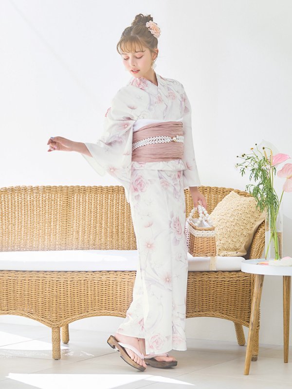 画像14: 【即日発送】アイシーピンクフラワー浴衣  【浴衣３点セット 浴衣/帯/下駄】[YMT] (14)