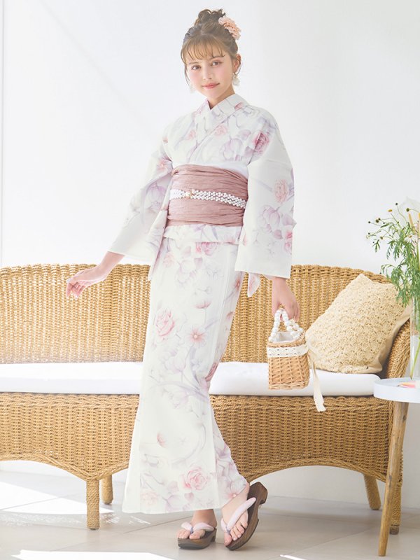 画像4: 【即日発送】アイシーピンクフラワー浴衣  【浴衣３点セット 浴衣/帯/下駄】[YMT] (4)