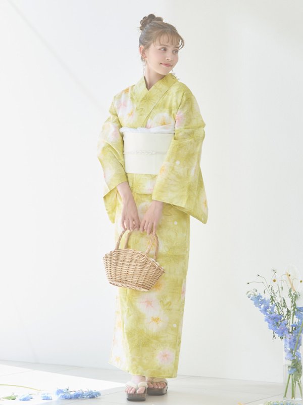 画像17: 【即日発送】イエローグリーン絞り柄浴衣  【浴衣３点セット 浴衣/帯/下駄】[YMT] (17)