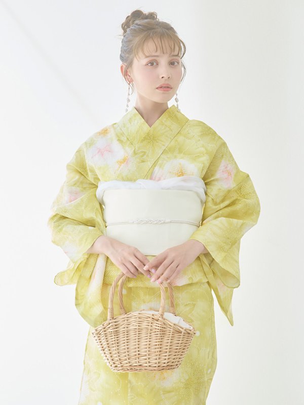 画像18: 【即日発送】イエローグリーン絞り柄浴衣  【浴衣３点セット 浴衣/帯/下駄】[YMT] (18)
