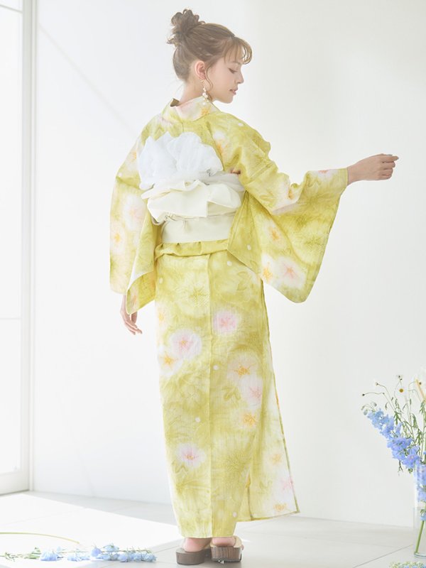 画像19: 【即日発送】イエローグリーン絞り柄浴衣  【浴衣３点セット 浴衣/帯/下駄】[YMT] (19)