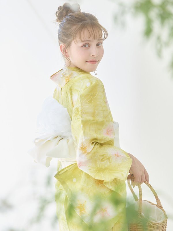 画像6: 【即日発送】イエローグリーン絞り柄浴衣  【浴衣３点セット 浴衣/帯/下駄】[YMT] (6)