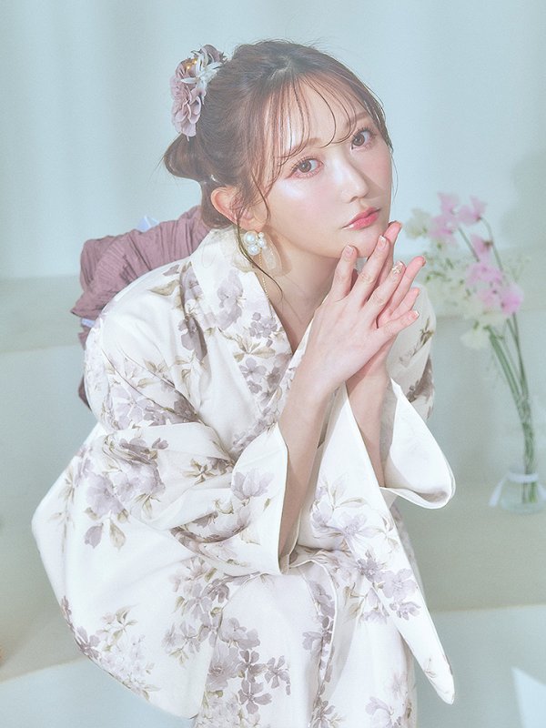 画像10: 【即日発送】くすみカラー× 水彩フラワー浴衣  【浴衣３点セット 浴衣/帯/下駄】[YMT] (10)