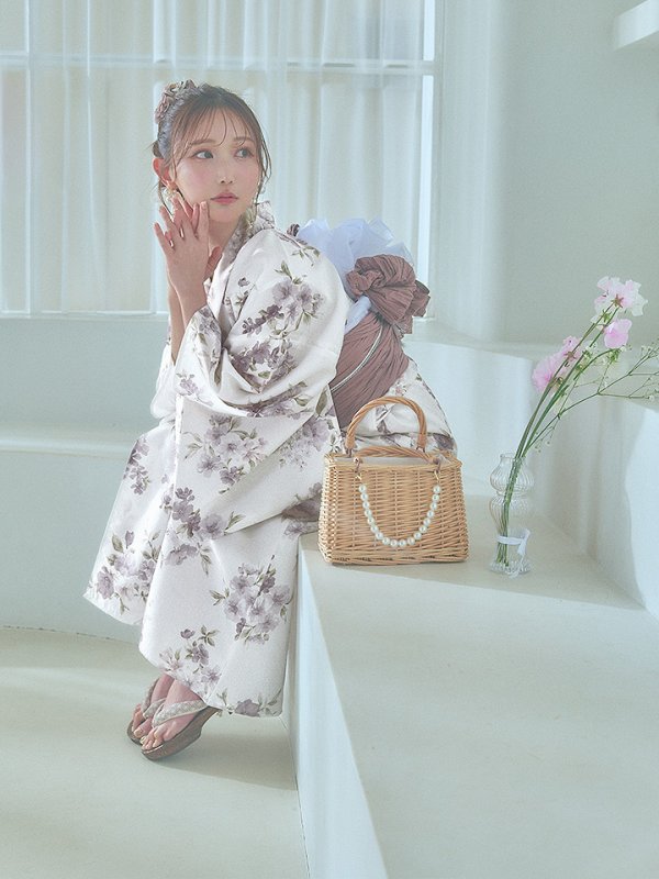 画像11: 【即日発送】くすみカラー× 水彩フラワー浴衣  【浴衣３点セット 浴衣/帯/下駄】[YMT] (11)