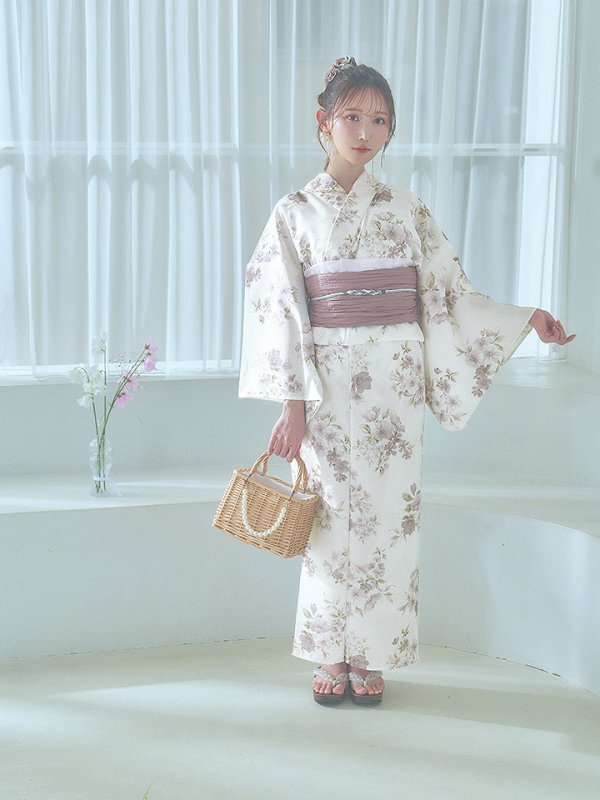 画像13: 【即日発送】くすみカラー× 水彩フラワー浴衣  【浴衣３点セット 浴衣/帯/下駄】[YMT] (13)