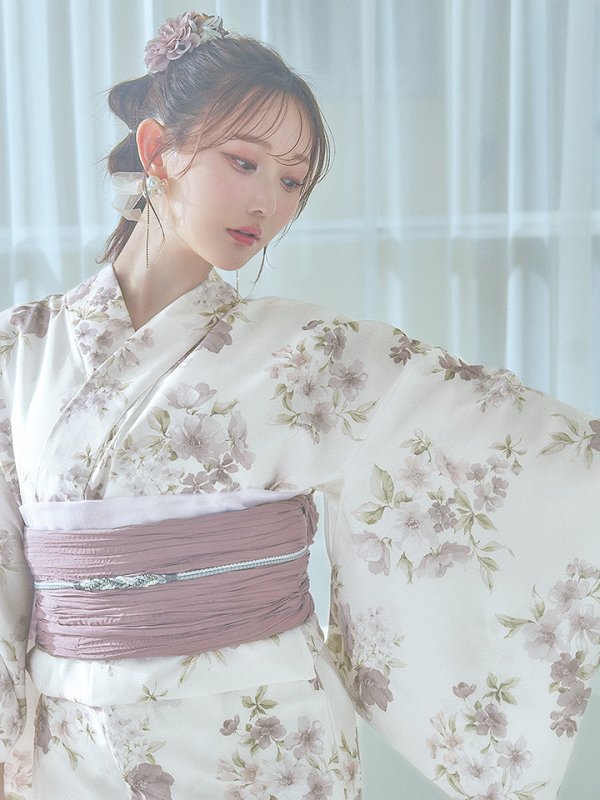 画像14: 【即日発送】くすみカラー× 水彩フラワー浴衣  【浴衣３点セット 浴衣/帯/下駄】[YMT] (14)