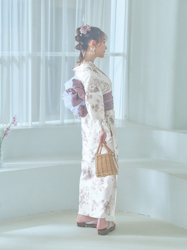 画像15: 【即日発送】くすみカラー× 水彩フラワー浴衣  【浴衣３点セット 浴衣/帯/下駄】[YMT] (15)
