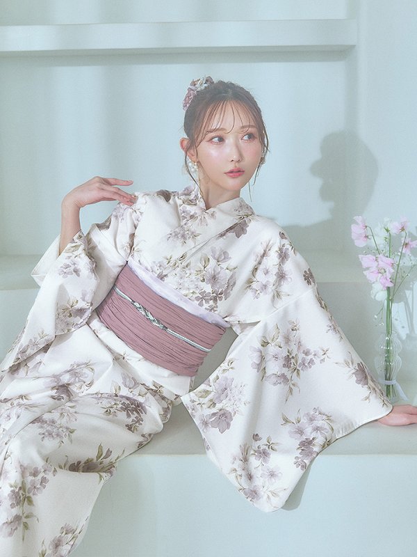 画像17: 【即日発送】くすみカラー× 水彩フラワー浴衣  【浴衣３点セット 浴衣/帯/下駄】[YMT] (17)