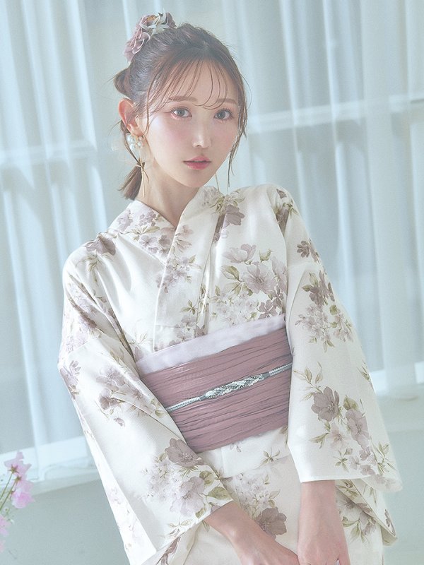 画像6: 【即日発送】くすみカラー× 水彩フラワー浴衣  【浴衣３点セット 浴衣/帯/下駄】[YMT] (6)