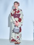 画像4: 【即日発送】ホワイト＆レッド椿浴衣  【浴衣３点セット 浴衣/帯/下駄】[OF04] (4)
